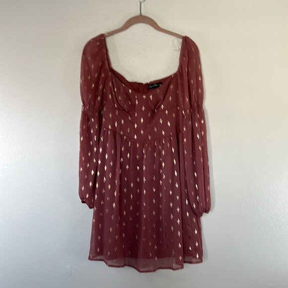 NWOT Crystal Doll Off Shoulder Tulle Flouncy Pink Gold Dress sz M - Picture 3 of 10